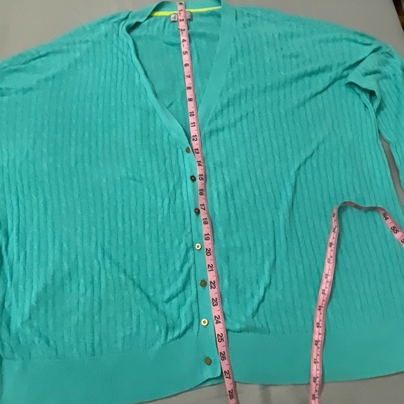 Vintage JCP Cardigan Aqua Linen Blend V-neck Long Sleeve Sweater Women’s Size 2X - Picture 4 of 10